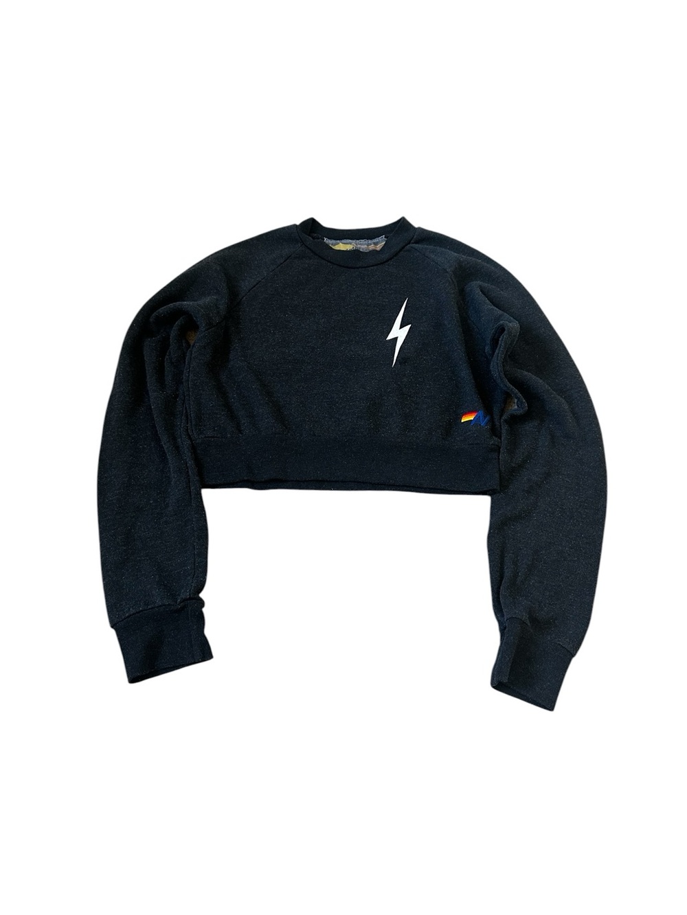 Aviator Nation Bolt Logo Classic Cropped Crew Sweatshirt Gray White Casual Beach
